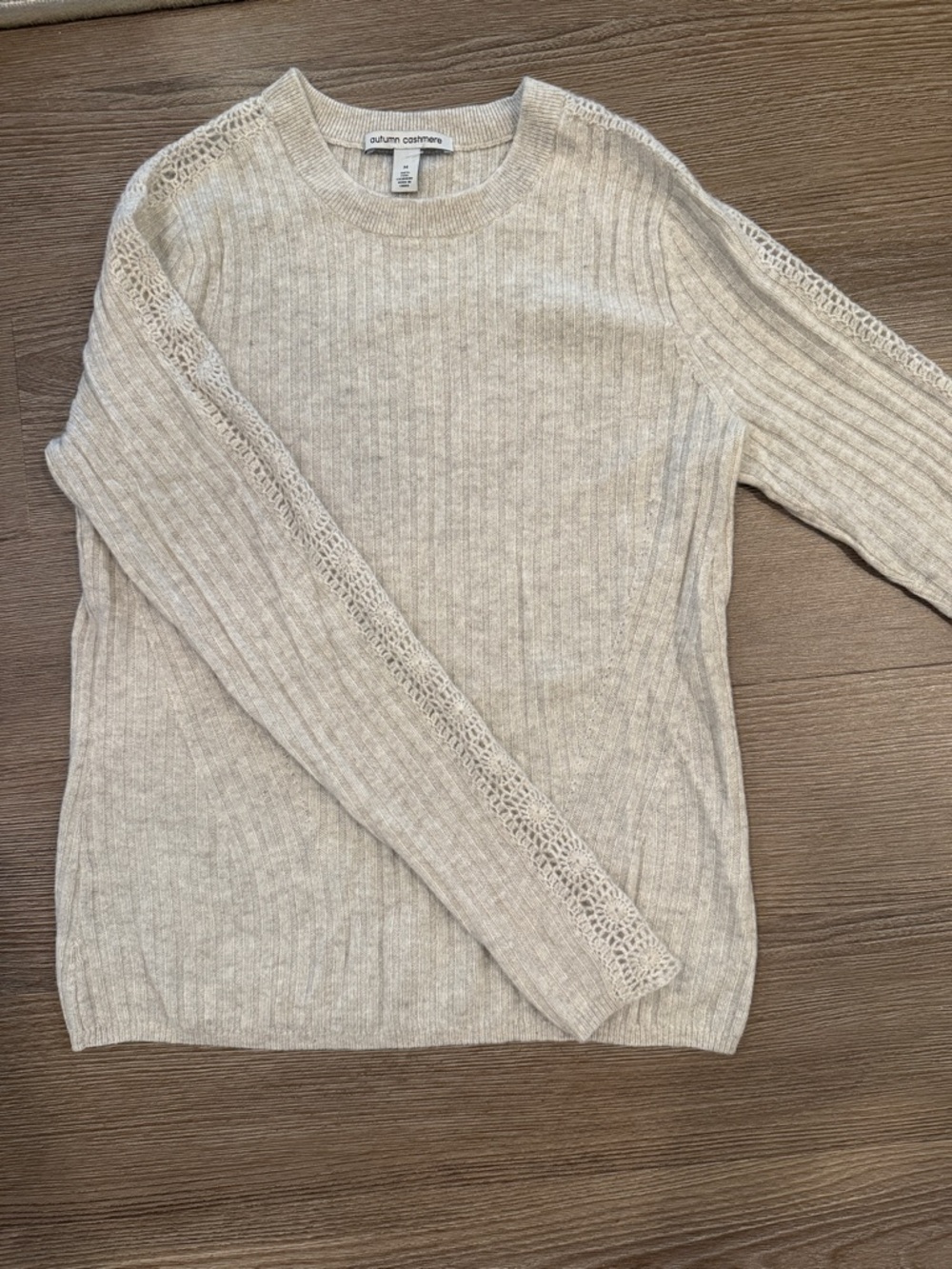 Autumn Cashmere Light Cream Ribbed Crew Neck Sweater